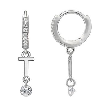 PRIMROSE Sterling Silver Initial Huggie Hoop Drop Earrings