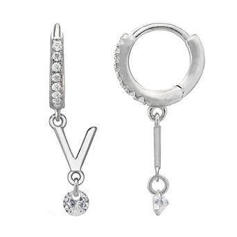 PRIMROSE Sterling Silver Initial Huggie Hoop Drop Earrings