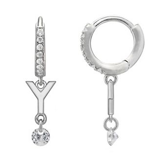 PRIMROSE Sterling Silver Initial Huggie Hoop Drop Earrings
