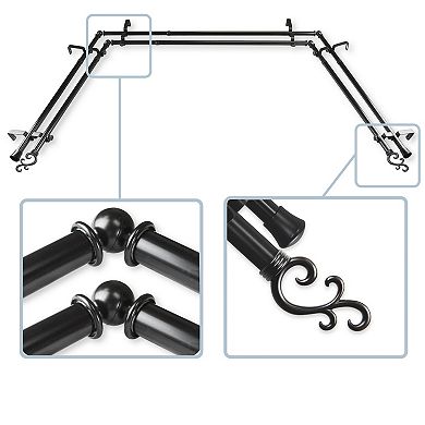 Rod Desyne Swan 13/16" Bay Window Double Curtain Rod