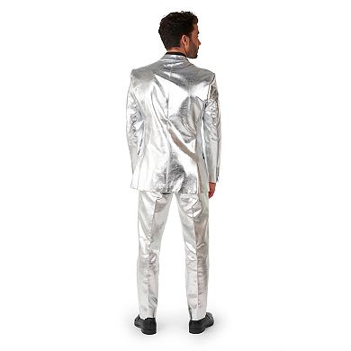 Men's OppoSuits Shiny Silver Slim-Fit Novelty Party Suit & Tie Set