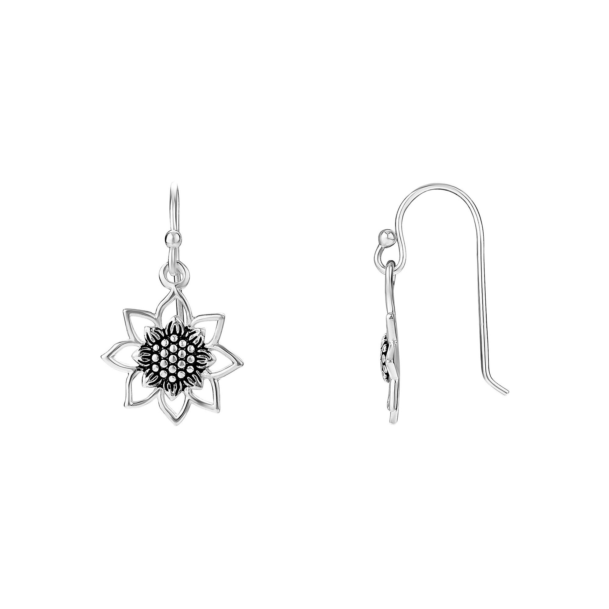 PRIMROSE Sterling Silver Sunflower Drop Earrings, Womens