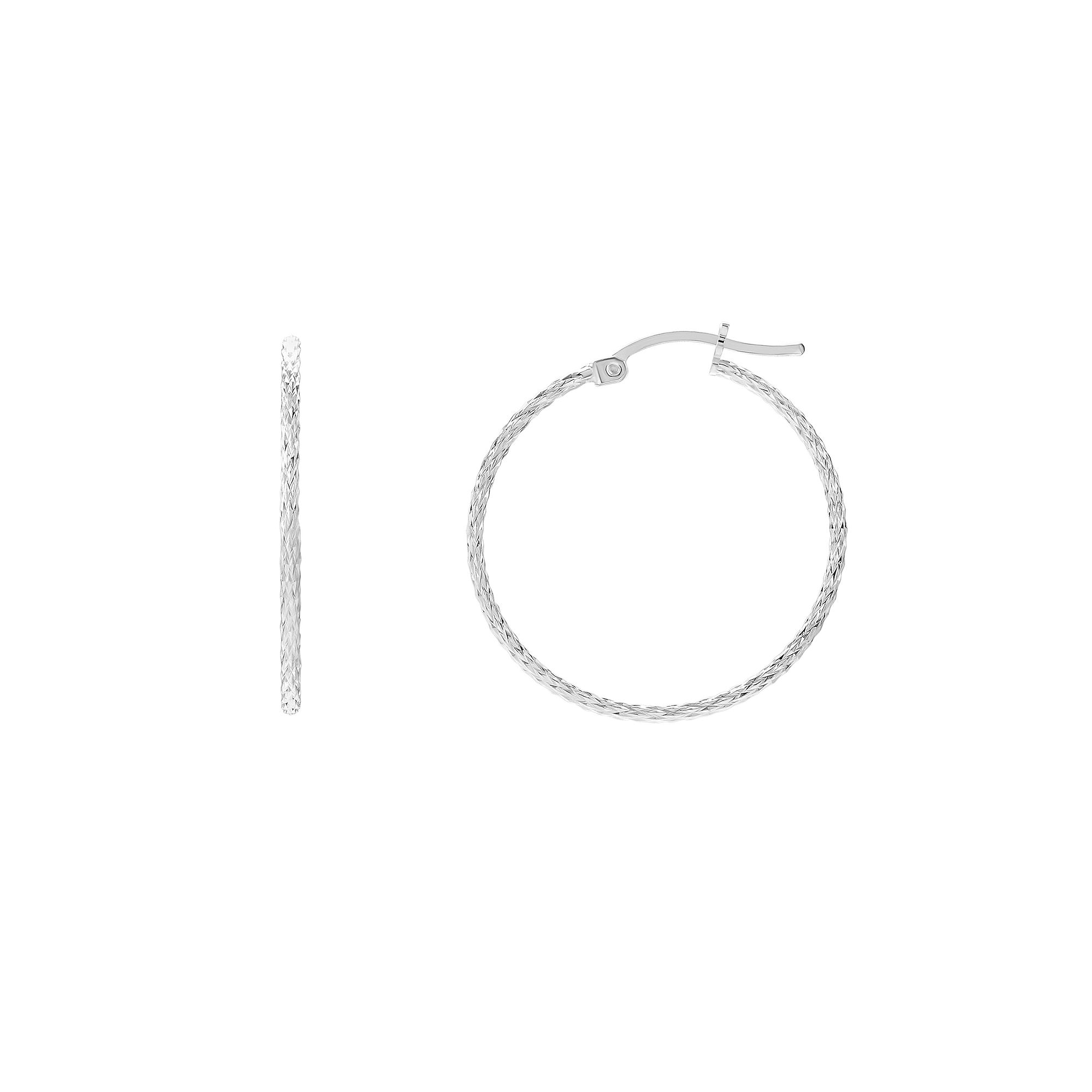 PRIMROSE Sterling Silver Textured Hoop Earrings, Womens, Size: 40 mm