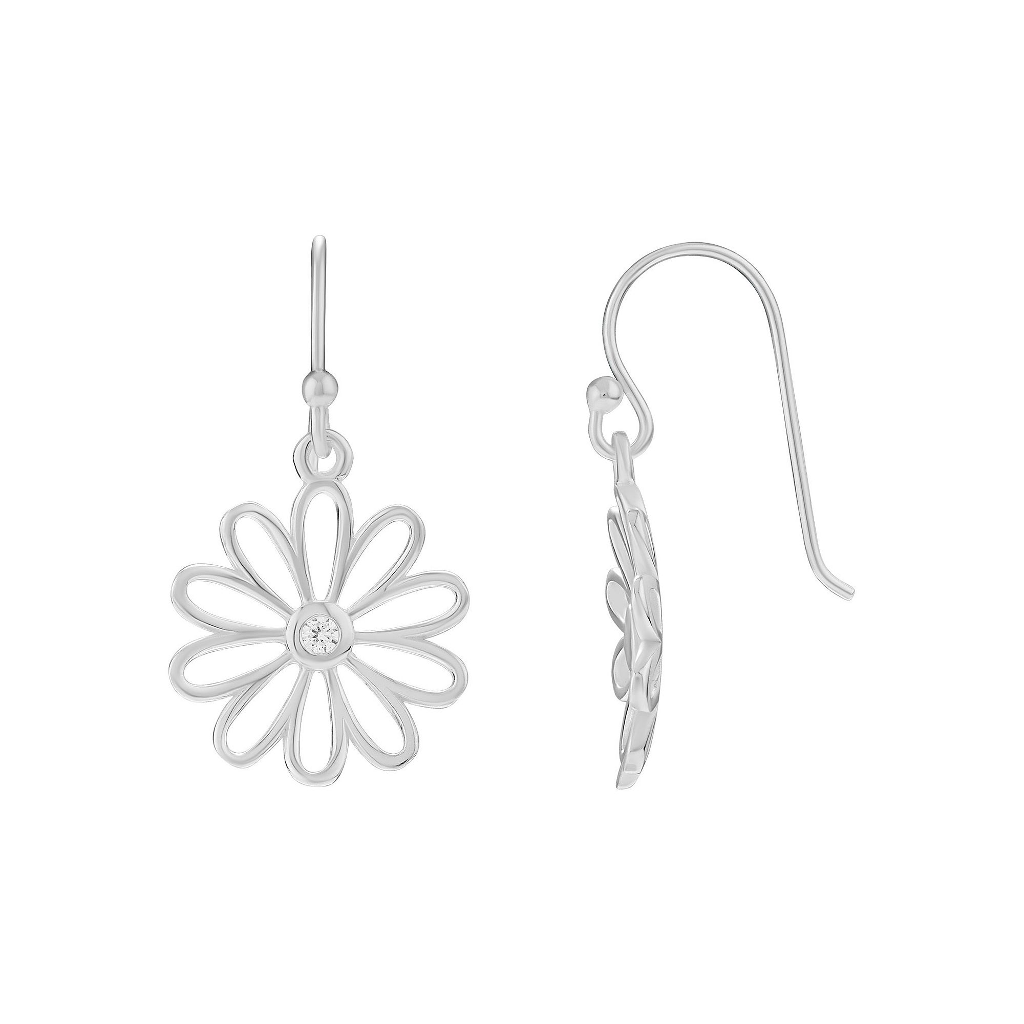 PRIMROSE Sterling Silver Cubic Zirconia Daisy Flower Drop Earrings, Womens