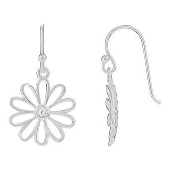 PRIMROSE Sterling Silver Cubic Zirconia Daisy Flower Drop Earrings