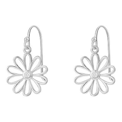 PRIMROSE Sterling Silver Cubic Zirconia Daisy Flower Drop Earrings