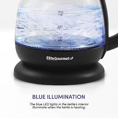 Elite Gourmet 1-Liter Electric Glass Water Kettle