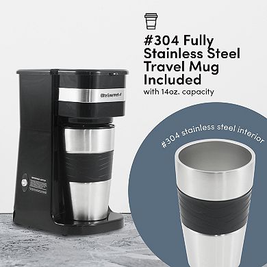 Elite Gourmet Personal Coffee Maker with Stainless Steel Travel Mug