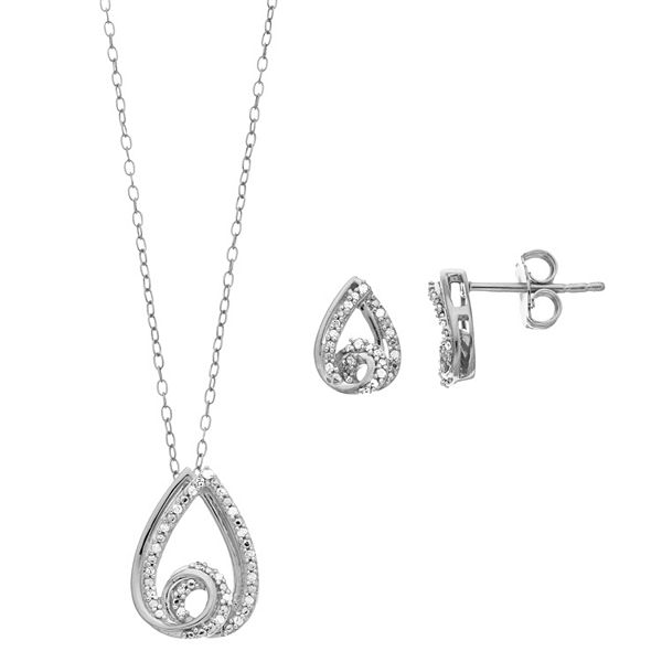 Sterling Silver 1/6 Carat T.W. Diamond Teardrop Pendant & Earring Set