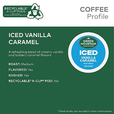 Green Mountain Coffee Roasters ICED Vanilla Caramel, Single Serve Keurig K-Cup Pods, Flavored Iced Coffee, 24 Count