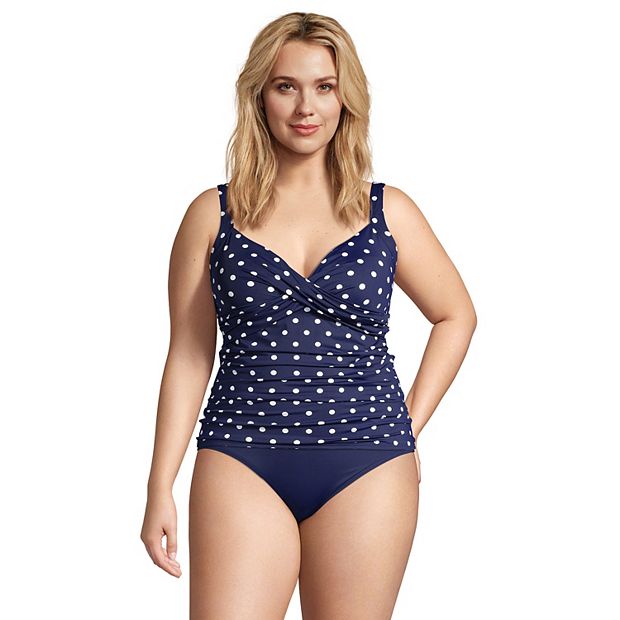 Lands' End Women's Upf 50 Tummy Control Polka Dot Surplice Swim