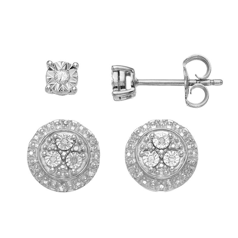 Sterling Silver 1/10 Carat T.W. Diamond Stud Earring Set, Womens, White