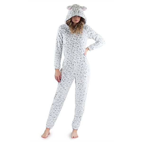 Women s Peace Love Dreams Snow Leopard One Piece Pajamas