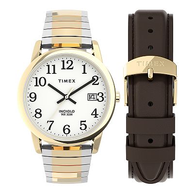 Timex Easy Reader Men s Expansion Band Watch Leather Strap Box Set TWG025500JT