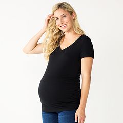 Rnxrbb Long Enough Maternity Shirts Short Sleeve Summer Pregnancy Tops  Clothes V Neck for Pregnant Women 3 Pack