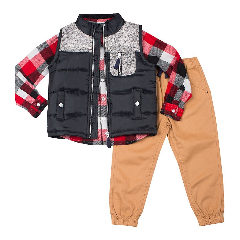 Baby Boy Little Lad 3-Piece Puffer Vest, Button-Down Shirt and Pants Set, I