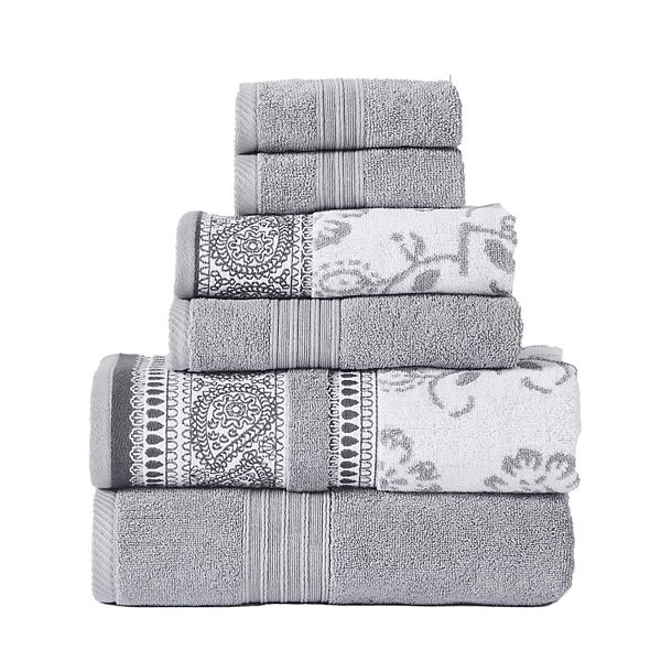 MODERN THREADS 6-Piece Organic Vines Sage Green Yarn Dyed Towel