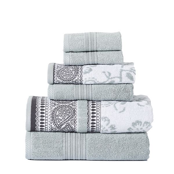 Modern Threads 6-piece Yarn Dyed Jacquard & Solid Bath Towel Set