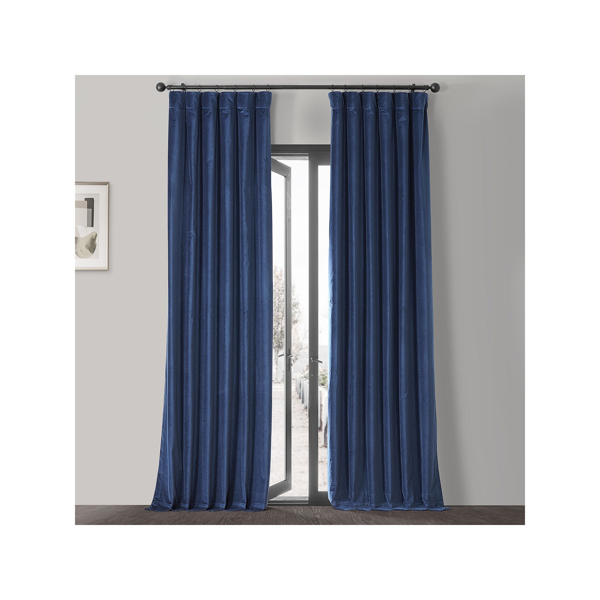 EFF Vintage Cotton Velvet Window Curtain, Jewelry Box Blue