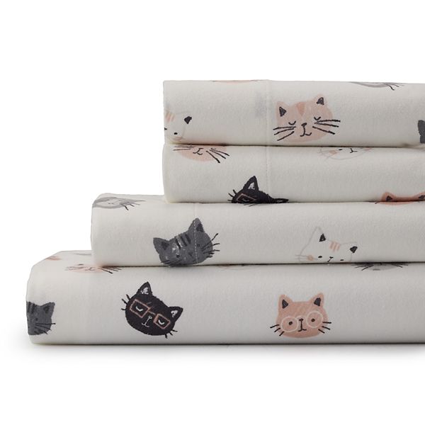 Cuddl Duds® Flannel Sheet Set or Pillowcases - Cats (FULL SET)