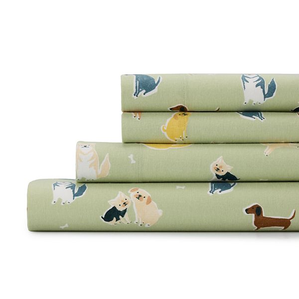Cuddl Duds® Flannel Sheet Set or Pillowcases - Green Dogs (KING SET)