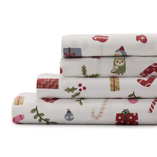 Cuddl Duds® Flannel Sheet Set or Pillowcases - Holiday Icons (FULL SET)