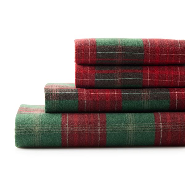 Cuddl Duds® Flannel Sheet Set or Pillowcases - Holiday Plaid (FULL SET)