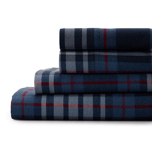 Cuddl Duds® Flannel Sheet Set or Pillowcases - Navy And Red Plaid (FULL SET)