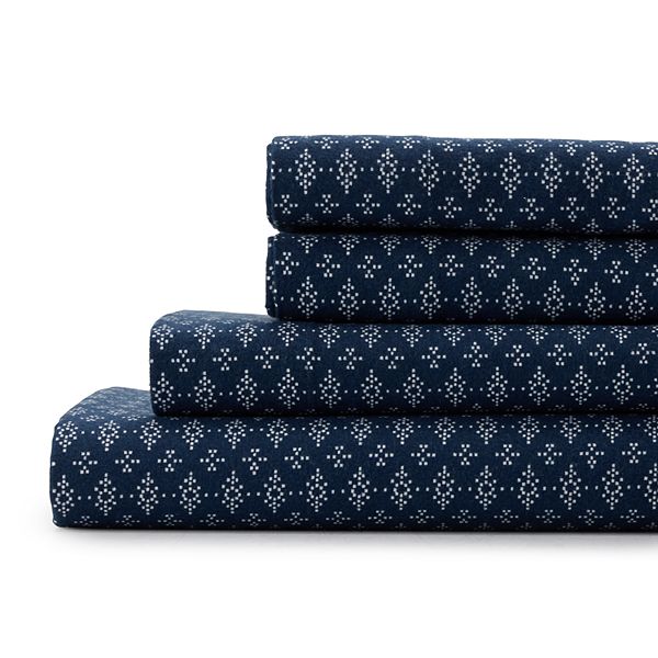 Cuddl Duds® Flannel Sheet Set or Pillowcases - Navy Geo (FULL SET)