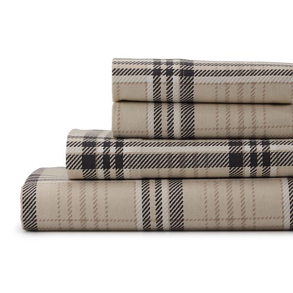 Cuddl Duds® Flannel Sheet Set or Pillowcases - Neutral Plaid (FULL SET)