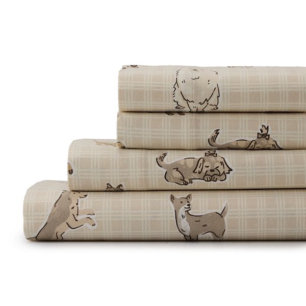 Cuddl Duds® Flannel Sheet Set or Pillowcases - Plaid Dogs (FULL SET)