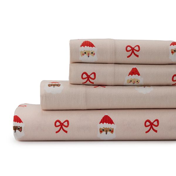 Cuddl Duds® Flannel Sheet Set or Pillowcases - Santa Heads (FULL SET)