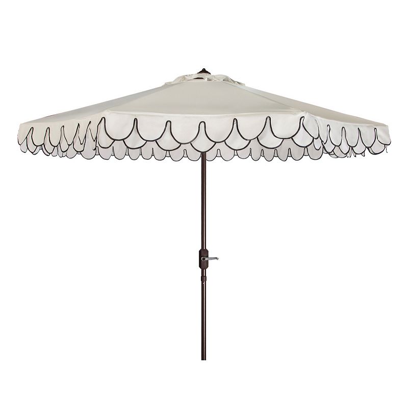 Safavieh Elegant 11  Market Crank Round Patio Umbrella  White/Black