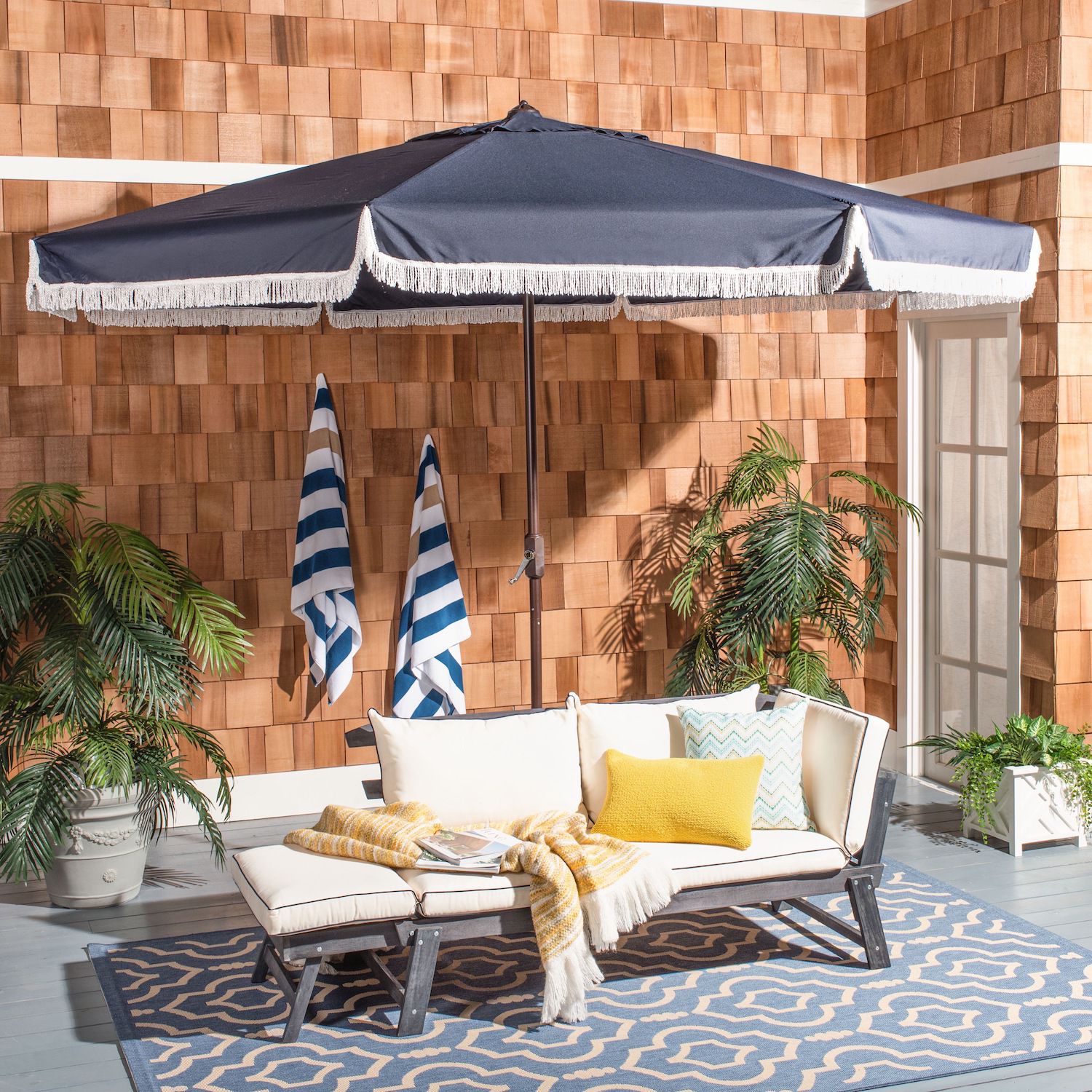 Safavieh Milan Fringe Crank Umbrella - Thumbnail 4