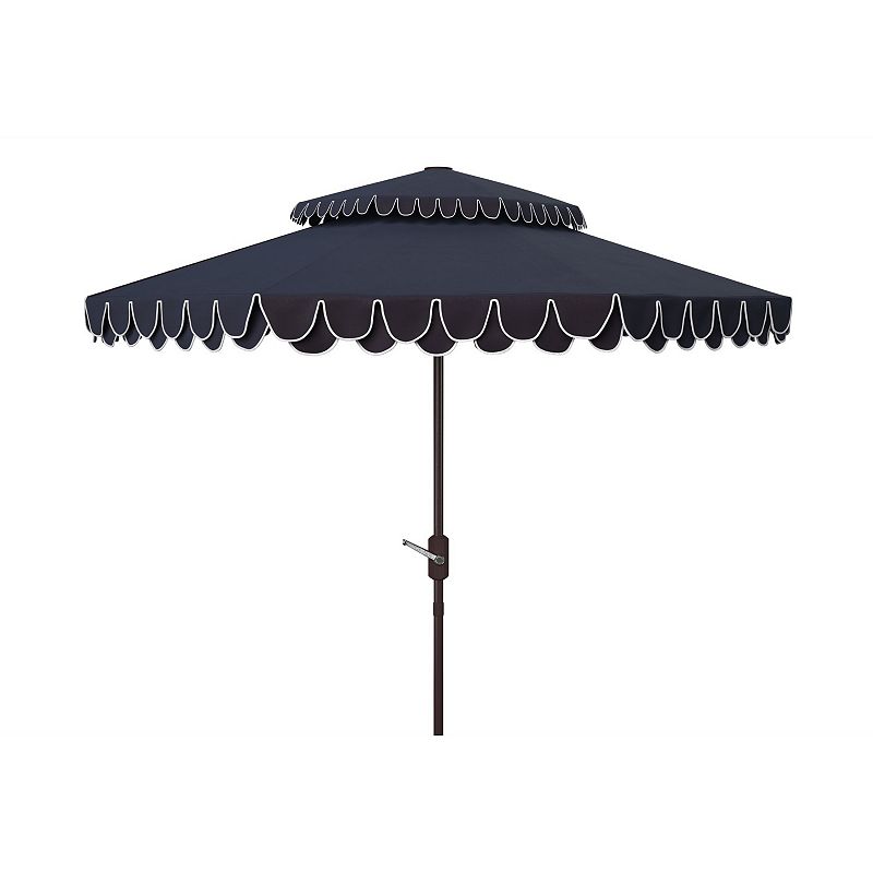Safavieh Elegant Valance 9ft Metal Double Top Umbrella in Navy and White
