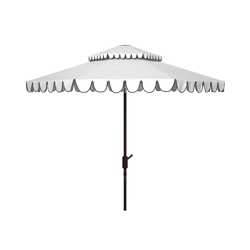 Safavieh Venice 9  Market Crank Double Top Patio Umbrella  White/Black