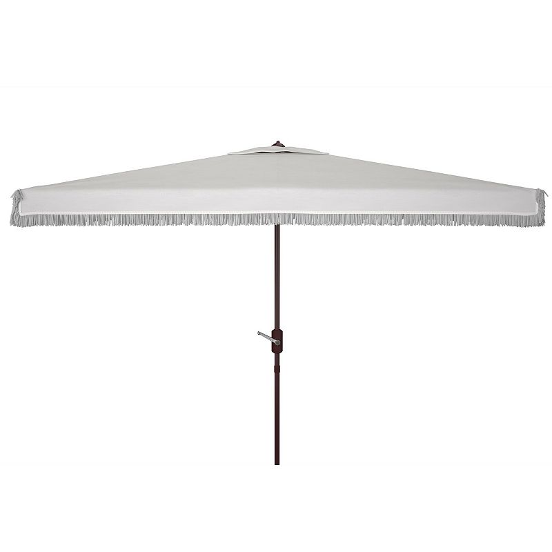 Safavieh Milan Fringe Rectangular Crank Umbrella, White
