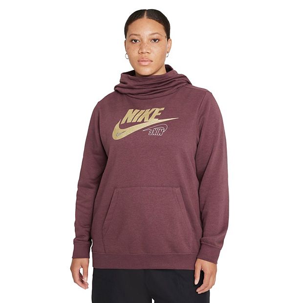 Plus Size Nike Glitter Logo Club Funnel Neck Hoodie