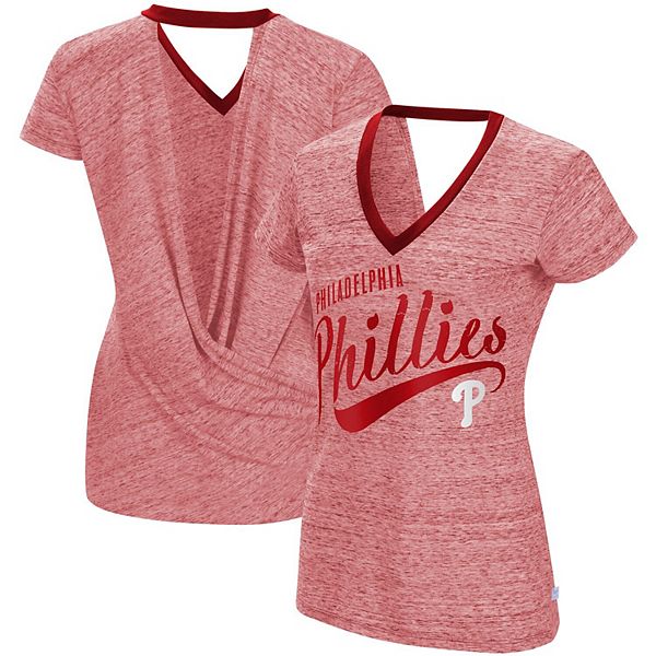Philadelphia Phillies Touch Women's Hail Mary V-Neck Back Wrap T-Shirt - Red