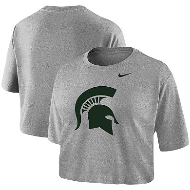 Women's Nike Heathered Gray Michigan State Spartans Cropped Performance T-Shirt