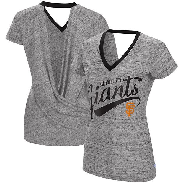 Women's Touch Black San Francisco Giants Hail Mary V-Neck Back Wrap T-Shirt