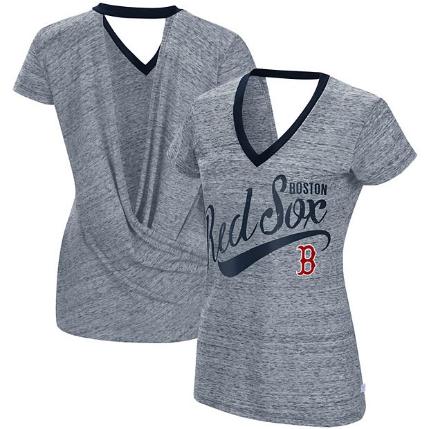 Women's Touch Navy Boston Red Sox Hail Mary V-Neck Back Wrap T-Shirt