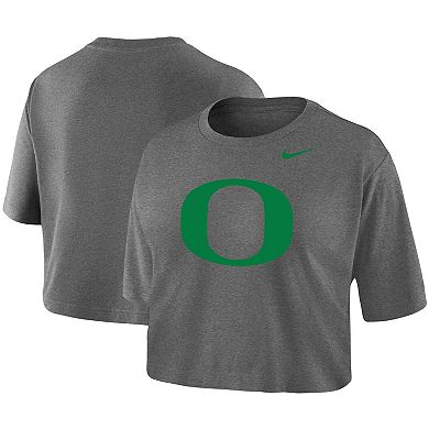Women's Nike Heathered Gray Oregon Ducks Cropped Performance T-Shirt