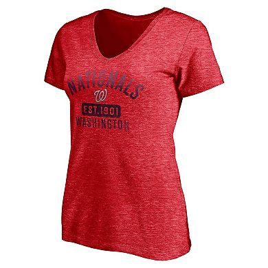 Women's Fanatics Branded Heathered Red Washington Nationals Old Time Favorite V-Neck T-Shirt