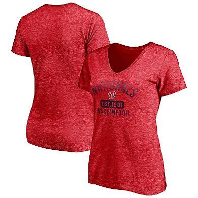 Women's Fanatics Branded Heathered Red Washington Nationals Old Time Favorite V-Neck T-Shirt