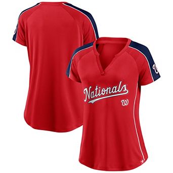 Women's Fanatics Branded Red Washington Nationals Lineup League Diva Raglan Notch Neck T-Shirt
