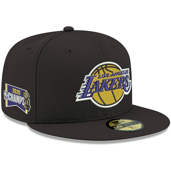 Men's New Era Black Los Angeles Lakers Banner Side Patch Palm 59FIFTY ...