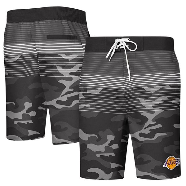 Mens G Iii Sports By Carl Banks Black Los Angeles Lakers Wave Camo Quick Dry Swim Trunks 