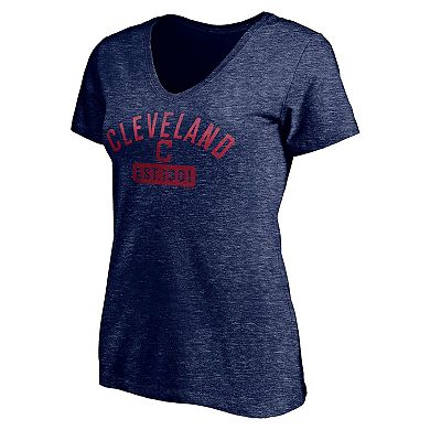 Women's Fanatics Branded Heathered Navy Cleveland Indians Old Time Favorite V-Neck T-Shirt