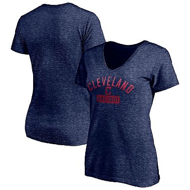 Women's Fanatics Branded Heathered Navy Cleveland Indians Old Time Favorite V-Neck T-Shirt